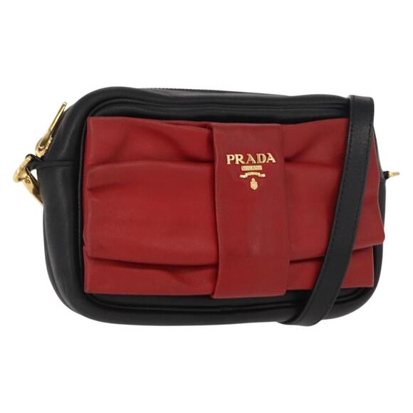 s-l400.jpg PRADA Shoulder Bag Leather Black Gold Auth 161530V
